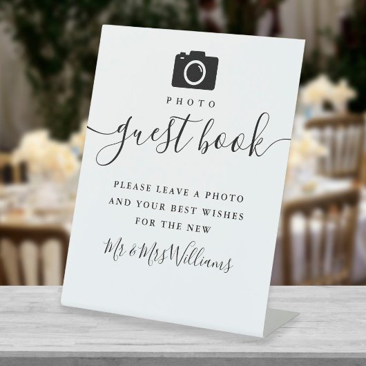 Foto Guest Book Black and White Signature Script Reclamebord Met Voetstuk