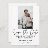 Foto & hand Typografie Save the Date 2 White Vert Kaart (Voorkant / Achterkant)