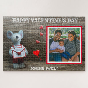 Foto Happy Valentine's Day Red Heart Rustic Wood Legpuzzel