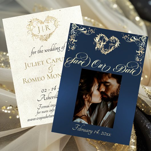 Foto & Hart Monogram - Blauw Save The Date