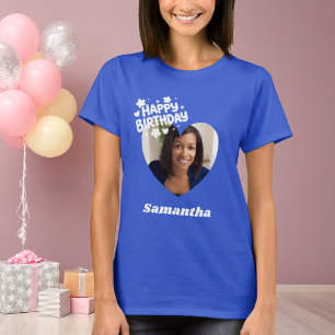 Foto hart naam verjaardag blauw t-shirt