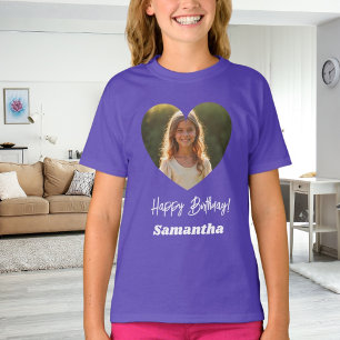 Foto hart naam verjaardag meisje paars t-shirt