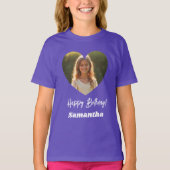 Foto hart naam verjaardag meisje paars t-shirt (Voorkant)