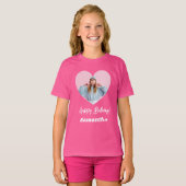 Foto hart naam verjaardag meisje roze t-shirt (Voorkant volledig)