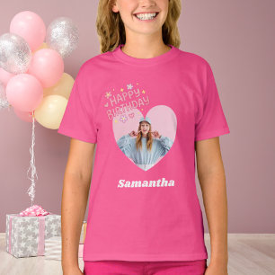 Foto hart naam verjaardag meisje roze t-shirt
