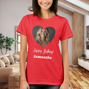 Foto hart naam verjaardag vrouw rood t-shirt