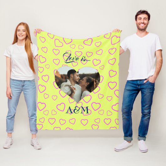 Foto Hart Sjabloon | Geel en roze Fleece Deken (In situ)
