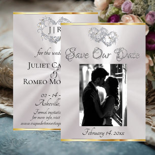 Foto, Harten & Lint - Witte Parel/Zilver Save The Date
