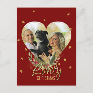 Foto Heart Gold Glitter Star Lovely Red Kerstmis Feestdagenkaart