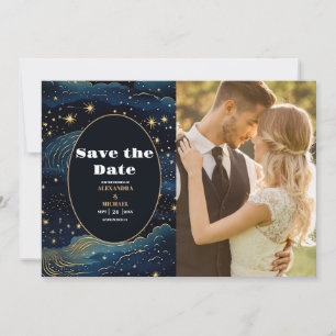 Foto Hemels Middenblauw Sterren Maan Bruiloft Save The Date