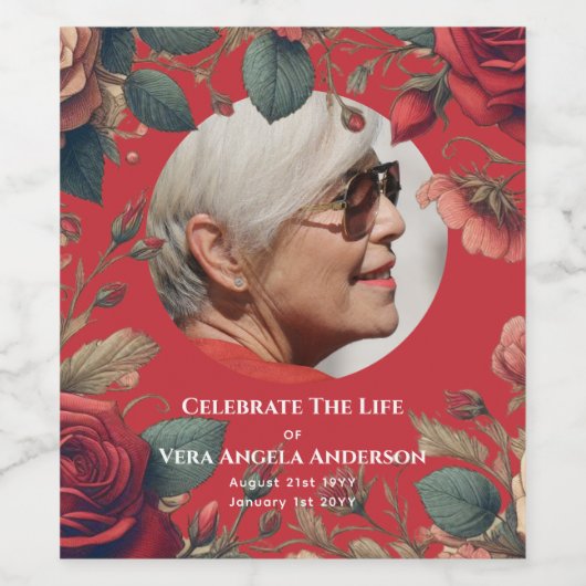 Foto-herdenkingsviering van rouwcadeaus wijn etiket (Enkel label)