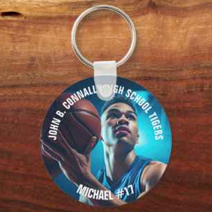 Foto-herinnering aan basketbalspeler op de middelb sleutelhanger