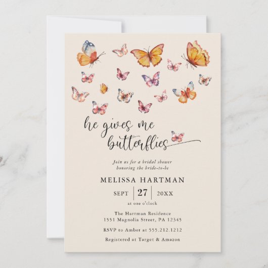 Foto Hij Geeft Me Vlinders Bruiloft Feest Kaart (Voorkant)