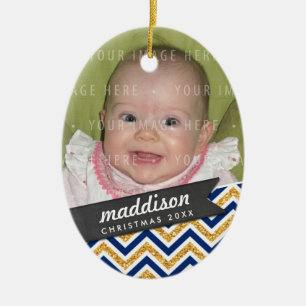 FOTO HOLIDAY OVAL ORNAMENT bold chevron glitter