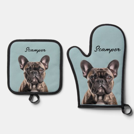 Foto Hond Kat Custom Monogram Ovenwant & Pannenlap Set (Voorkant)