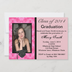 Foto: Hot Pink Camouflage Afstuderen Uitnodiging