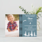 Foto houthakker 4de verjaardagsfeestje blauwe jong kaart (Staand voorkant)