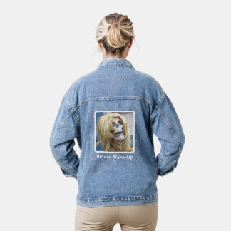 FOTO (HUMORISTISCH) "VOOR MAKE-UP" DENIM JACKET