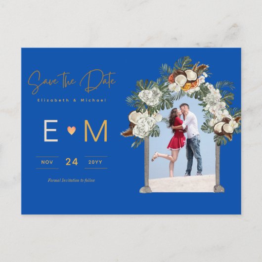 Foto Huwelijk Opslag Tot Op Datum Koninklijk Blauw Briefkaart (Voorkant)