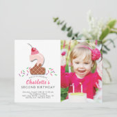 Foto Ice Cream 2ND Birthday Invitation Kaart (Staand voorkant)