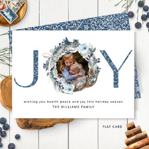 Foto in Blue en Silver Elegant Rustic Wreath Feestdagenkaart