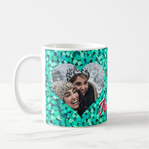 Foto in hartvorm met turquoise glitters koffiemok