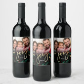 Foto: Joy Black Red Green Greenery Kerstmis Wijn Etiket (Flessen)