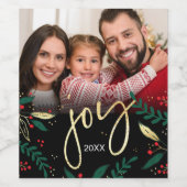 Foto: Joy Black Red Green Greenery Kerstmis Wijn Etiket (Enkel label)