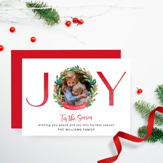 Foto, Joy in Greenery en Holly Personalized Feestdagenkaart