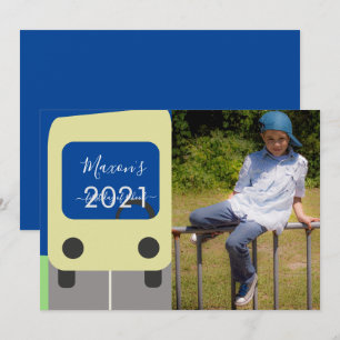 Foto kaart eerste schooldag bus gele script