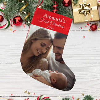 Foto kalligrafie baby eerste kerst aangepast kleine kerstsok