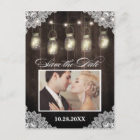Foto Kant Wood Mason Jar Save the Date Briefkaarte