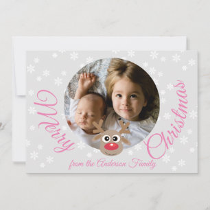 Foto Kerst Grijs Schattige Rendier Girly Roze Type Feestdagenkaart