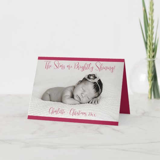 Foto Kerst Kaart met Baby Naam Rood (Voorkant)