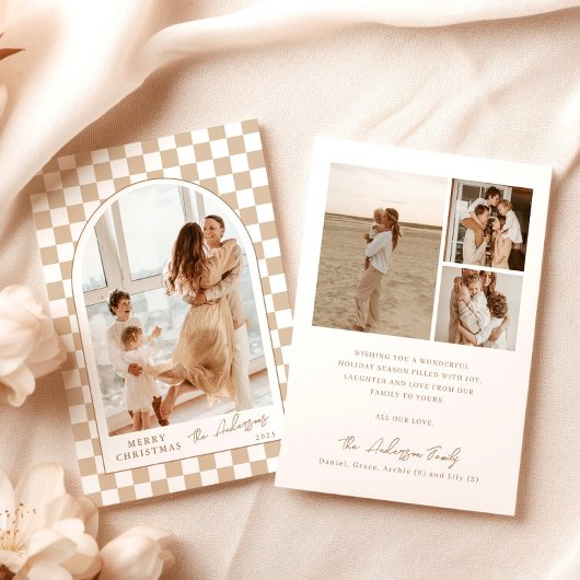 Foto Kerst Kaart | Modern Checker Holiday Kaart