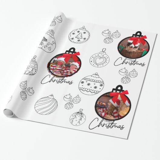 Foto Kerst Ornament Zwart-wit Cadeaupapier (Uitgerold)