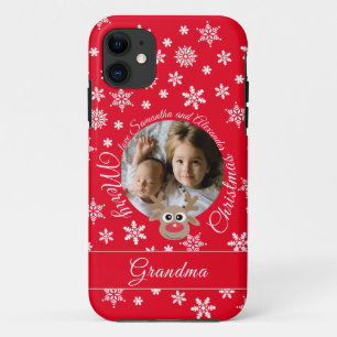 Foto Kerst Rood Schattige rendier Wit Script iPhone 11 Hoesje