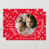 Foto Kerst Rood Schattige rendier Wit Script Feestdagenkaart (Voorkant / Achterkant)