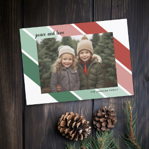 Foto Kerst Script Retro Rood Groen Strepen Feestdagenkaart