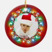 Foto Kerstbollen met rode achtergrond Keramisch Ornament (Achterkant)