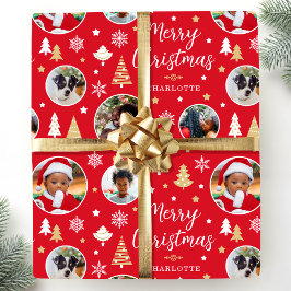Foto kerstbomen Eigen naam rood Cadeaupapier