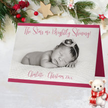 Foto Kerstkaart met Baby Naam Rood