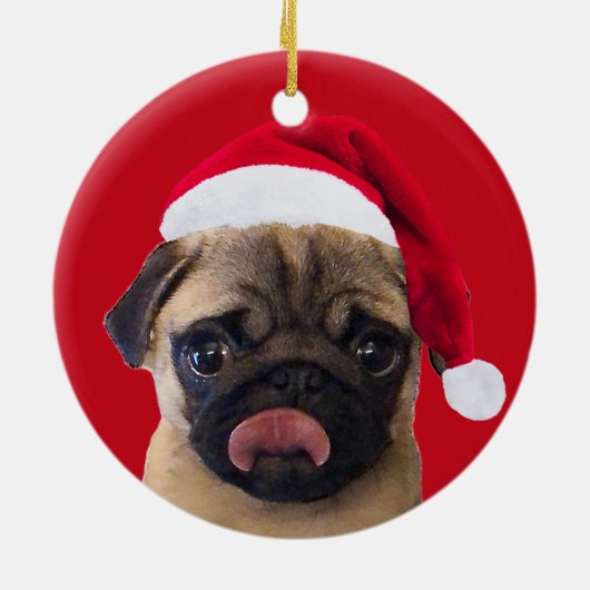 Foto Kerstman Hoed op uw hond Puppy Keramisch Ornament (Achterkant)