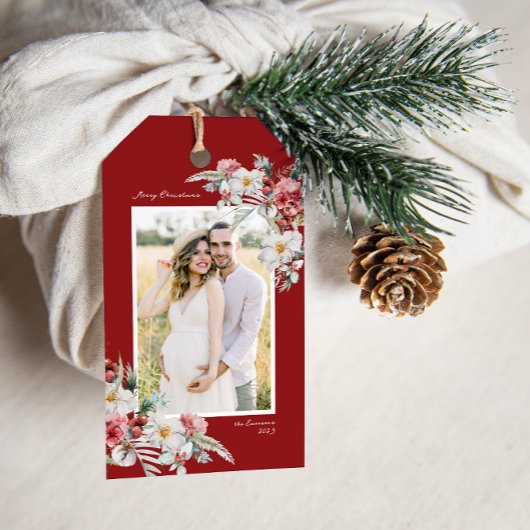 Foto Kerstmis Botanische Gift Label Cadeaulabel