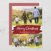 Foto Kerstmis Kaarten met Drie Afbeeldingen, Rood (Voorkant / Achterkant)