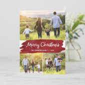 Foto Kerstmis Kaarten met Drie Afbeeldingen, Rood (Staand voorkant)