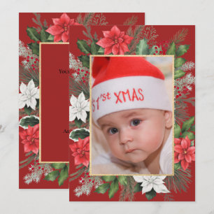Foto Kerstmis Xmas Bloem Rood Plat Kerstkaart