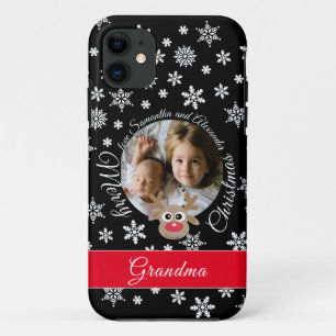 Foto Kerstmis Zwart Schattige rendier Wit Script iPhone 11 Hoesje