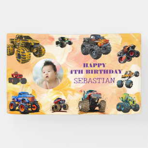 Foto Kinder Monster Trucks Boy Verjaardagsfeest Spandoek