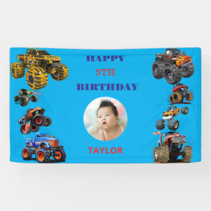 Foto Kinder Monster Trucks Boy Verjaardagsfeest Spandoek